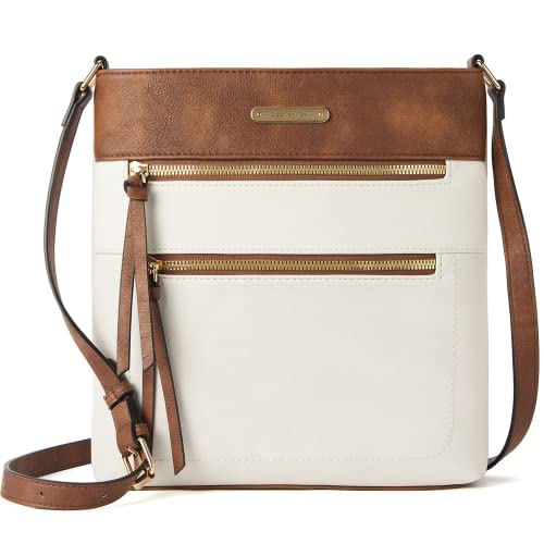 BOSTANTEN Damen Handy Umhängetasche Mittel, PU Leder crossbody bag damen, Reißverschlusstasche Handtasche Damen Umhängetasche Beige Braun von BOSTANTEN