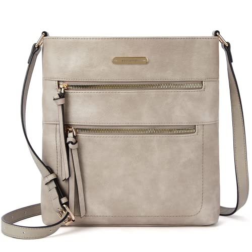 BOSTANTEN Damen Handy Umhängetasche Mittel, PU Leder crossbody bag damen, Reißverschlusstasche Handtasche Damen Umhängetasche Grau von BOSTANTEN