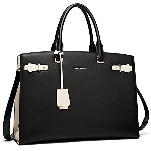 BOSTANTEN Damen Leder Aktentaschen 15.6 Zoll Laptoptasche Frauen Schultertaschen Businesstasche Handtasche Schwarz von BOSTANTEN