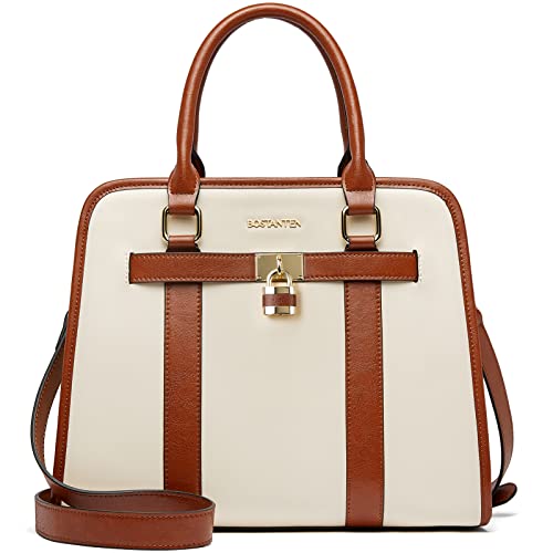 BOSTANTEN Damen Leder Handtasche Elegante Henkeltasche Frauen Schultertasche Umhängetasche Tote Bag Beige von BOSTANTEN