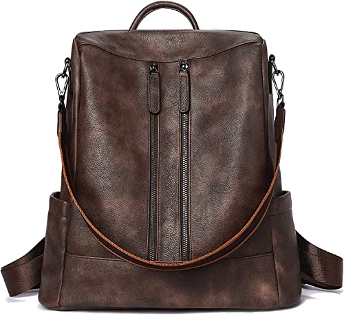 BOSTANTEN Leder Rucksack Damen Freizeitrucksack Reise Handtasche Rucksackhandtasche Tagesrucksack für Frauen Mädchen Kaffee 33 x 15.5 x 38cm von BOSTANTEN