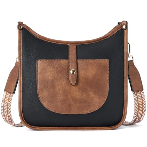 BOSTANTEN Damen Schultertasche,Umhängetasche Damen Klein Crossbody bag für Frauen Handtasche Schwarz mit Braun von BOSTANTEN