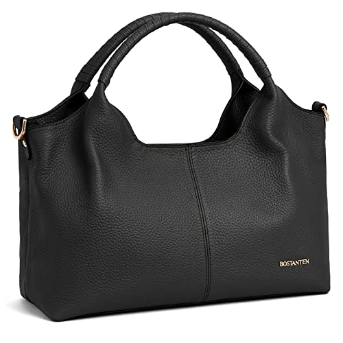 BOSTANTEN Damen Shopper Leder Handtasche Hobo taschen Top Griff Schultertasche Frauen Umhängetasche mit verstellbarem Riemen,Schwarz von BOSTANTEN