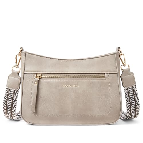 BOSTANTEN Damen Umhängetasche Klein, Damen Handtasche PU Leder Schultertasche für Frauen Crossbody Bag mit verstellbarem Farbigem Riemen,Grau von BOSTANTEN