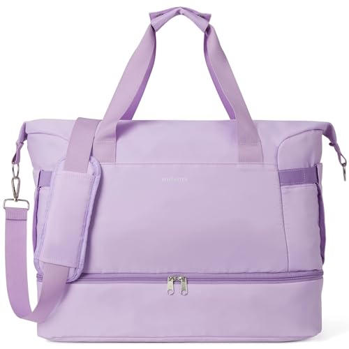 BOSTANTEN Duffel Bag Damen, Faltbare Reisetasche Canvas Sporttasche mit Schuhfach Weekender Tasche Groß Handgepäck Umhängetasche Lila von BOSTANTEN