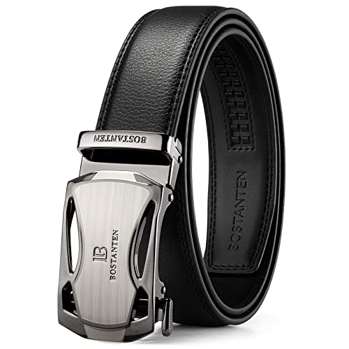 BOSTANTEN Ledergürtel Herren/Junge Schnalle Büffel Leder Gürtel Automatik Jeans Belt Schwarz, Länge 115CM.Geeignet für 33-35 Taille., 1-schwarz von BOSTANTEN