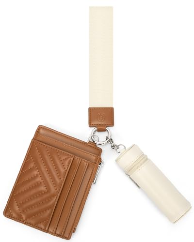 BOSTANTEN Geldbörse Damen Klein, Kreditkartenetui RFID Schutz Geldbeutel Damen Wallet mit Schlüsselanhänger, Mini Frauen Portemonnaie mit Lippenstiftetui,Beige mit Braun von BOSTANTEN