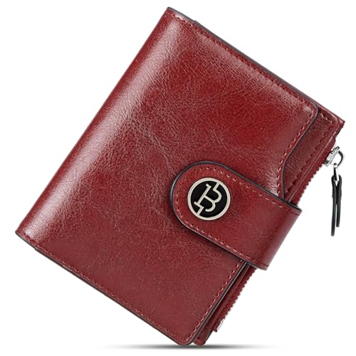 BOSTANTEN Geldbörse Damen Klein, Portemonnaie Damen Geldbeutel Frauen Kunstleder RFID-Schutz Slim Wallet mit Münzfach(Weinrot) von BOSTANTEN