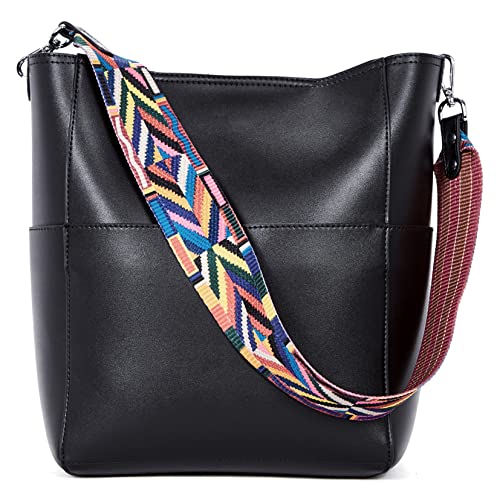 BOSTANTEN Handtasche Damen, PU Leder Schultertasche Umhängetasche Frauen Shopper Hobo Tasche Groß Crossbody bag mit Zwei Schultergurte(Schwarz) von BOSTANTEN