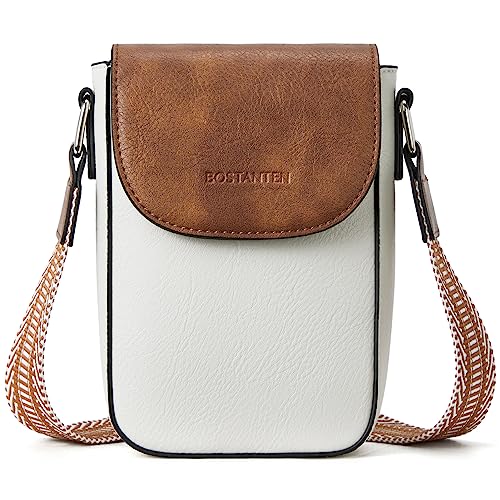 BOSTANTEN Handy Umhängetasche Damen, Handytasche zum Umhängen Leder, Handytasche mit Geldbörse zum Umhängen, Handtasche damen umhängetasche Beige Braun von BOSTANTEN