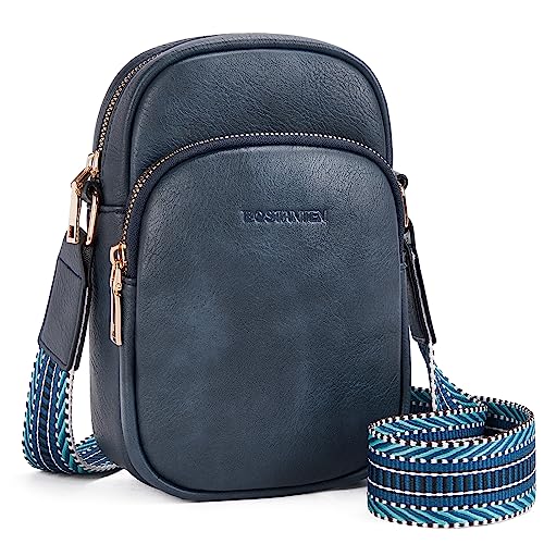 BOSTANTEN Handy Umhängetasche Damen, Handytasche zum Umhängen Leder, Handytasche mit Geldbörse zum Umhängen, Handtasche damen umhängetasche Navy Blau von BOSTANTEN