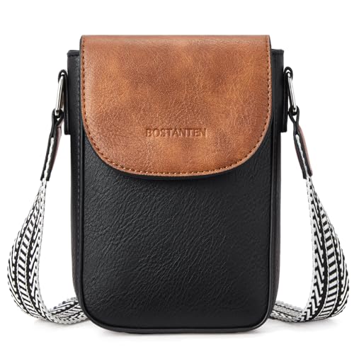 BOSTANTEN Handy Umhängetasche Damen, Handytasche zum Umhängen Leder, Handytasche mit Geldbörse zum Umhängen, Handtasche damen umhängetasche Schwarz Braun von BOSTANTEN