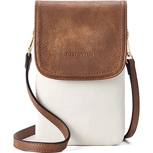 BOSTANTEN Klein Handytasche zum Umhängen, PU Leder Handy Umhängetasche Damen, Handytasche mit Geldbörse zum Umhängen, handtasche damen umhängetasche für Designer Beige Braun von BOSTANTEN