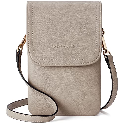 BOSTANTEN Handytasche zum Umhängen Leder, Handy Umhängetasche Damen, Handytasche mit Geldbörse zum Umhängen, handtasche damen umhängetasche für Designer Grau von BOSTANTEN