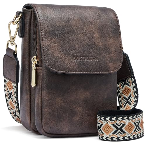 BOSTANTEN Kleine Umhängetaschen für Damen, Handytasche zum Umhängen Leder, Handtaschen mit Kartenfächern von BOSTANTEN