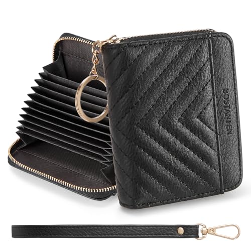 BOSTANTEN Kreditkartenetui, Geldbörse RFID-Schutz, PU Leder kleine Geldbörse für Damen Portemonnaie Card Holder mit Armband,Schwarz von BOSTANTEN