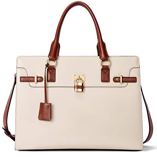 BOSTANTEN Leder Aktentasche Damen 15.6 Zoll Laptoptasche Frauen Businesstasche Schultertasche Umhängetasche Henkeltasche Vintage Beige von BOSTANTEN