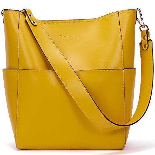 BOSTANTEN Leder Damen Handtasche Schultertasche Designer Umhängetasche Tasche Groß Gelb von BOSTANTEN