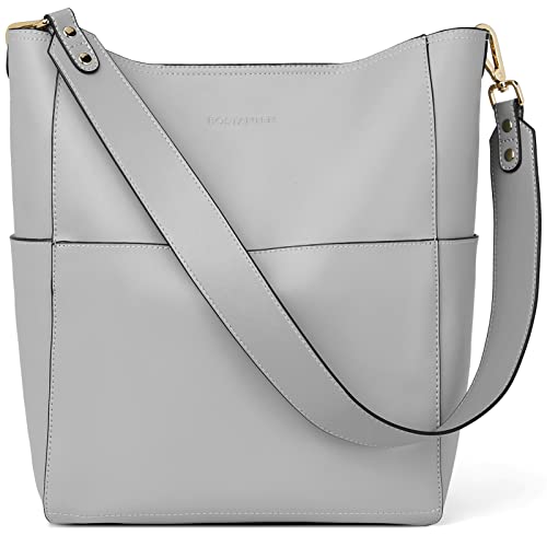 BOSTANTEN Leder Damen Handtasche Schultertasche Designer Umhängetasche Tasche Groß Grau von BOSTANTEN