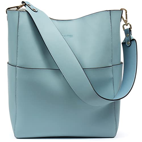 BOSTANTEN Leder Damen Handtasche Schultertasche Designer Umhängetasche Tasche Groß Hellblau von BOSTANTEN