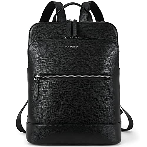 BOSTANTEN Leder Rucksack Damen 13 zoll laptoprucksack Stadtrucksack Tagesrucksack Modische Schulrucksack Schwarz von BOSTANTEN