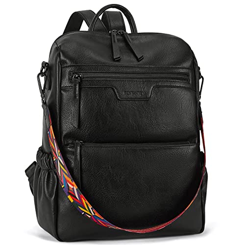 BOSTANTEN Leder Rucksack Damen Freizeitrucksack Reise Handtasche Rucksackhandtasche Tagesrucksack für Frauen Mädchen Schwarz von BOSTANTEN