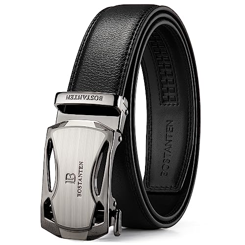 BOSTANTEN Ledergürtel Herren/Junge Schnalle Büffel Leder Gürtel Automatik Jeans Belt Schwarz, Länge 105CM.Geeignet für 28-30 Taille., 1-schwarz von BOSTANTEN