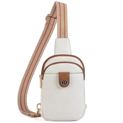 BOSTANTEN Sling Bag für Damen Brusttasche PU Leder Crossbody Bag Klein Umhängetasche Multipurpose Daypack, Beige mit Braun von BOSTANTEN