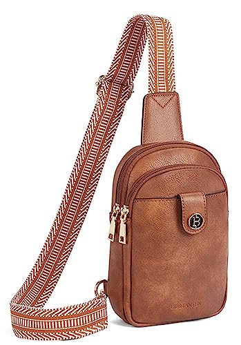 BOSTANTEN Sling Bag für Damen Brusttasche PU Leder Crossbody Bag Klein Umhängetasche Multipurpose Daypack, Braun von BOSTANTEN