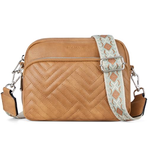 BOSTANTEN Umhängetasche Damen, Klein Handtasche Damen Umhängetasche Crossbody Bag mit Breitem Gurt Handytasche Zum Umhängen Frauen,Hellbraun von BOSTANTEN