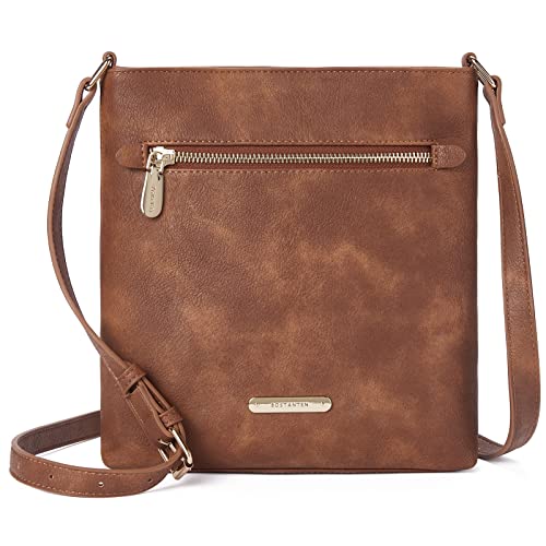 BOSTANTEN Umhängetasche Damen Mittelgroß, PU Leder Crossbody Schultertasche, Umhänge Tasche Handtasche Damen Umhängetasche Elegant Braun von BOSTANTEN