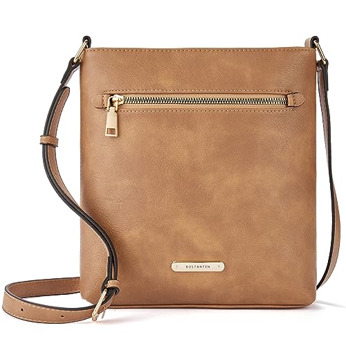 BOSTANTEN Umhängetasche Damen Mittelgroß, PU Leder Crossbody Schultertasche, Umhänge Tasche Handtasche Damen Umhängetasche Elegant Kamelbraun von BOSTANTEN