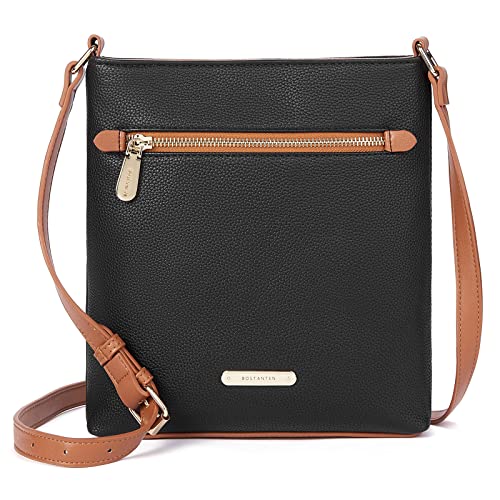 BOSTANTEN Umhängetasche Damen Mittelgroß, PU Leder Crossbody Schultertasche, Umhänge Tasche Handtasche Damen Umhängetasche Elegant Schwarz Braun von BOSTANTEN