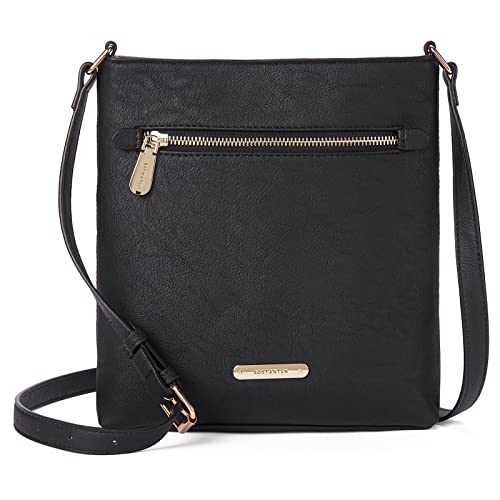 BOSTANTEN Umhängetasche Damen Mittelgroß, PU Leder Crossbody Schultertasche, Umhänge Tasche Handtasche Damen Umhängetasche Elegant Schwarz von BOSTANTEN