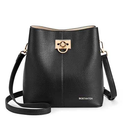 BOSTANTEN Handtasche Damen Veganes Leder Umhängentasche Klein Crossbody Bag handytasche zum umhängen für Frauen Bucket Tasche Abnehmbares Schultergurt von BOSTANTEN