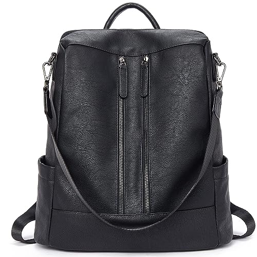 BOSTANTEN Leder Rucksack Damen Freizeitrucksack Reise Handtasche Rucksackhandtasche Tagesrucksack für Frauen Mädchen Schwarz 33 x 15.5 x 38cm von BOSTANTEN