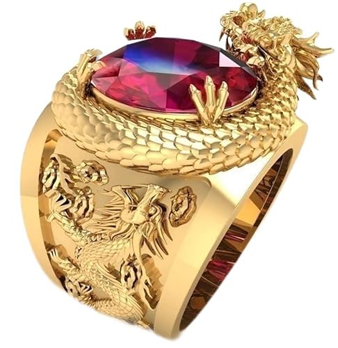 BOSUGE Herren Damen Vintage Wikinger Ringe Nordische Amulett Ringe Drachen Ring, Drachenkopf Ring, Drachen Ring Punk Golden Dragon Ring Geschenk Vatertag von BOSUGE