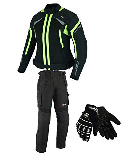 BOSmoto DAMEN MOTORRADKOMBI JACKE + HOSE + HANDSCHUHEN - BIKE MOTORRAD ROCKER TOURING in verschiedenen farben (L, Lila) von BOSmoto