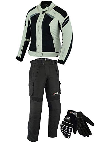 DAMEN MOTORRADKOMBI JACKE + HOSE + HANDSCHUHEN - BIKE MOTORRAD ROCKER TOURING in verschiedenen farben (XL, Grau) von BOSmoto