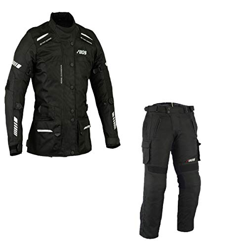 BOSmoto DAMEN MOTORRADKOMBI SCHWARZ JACKE und HOSE ATMUNGSAKTIV WIND-WASSERABWEISEND & ROCKER TOURING (L) von BOSmoto