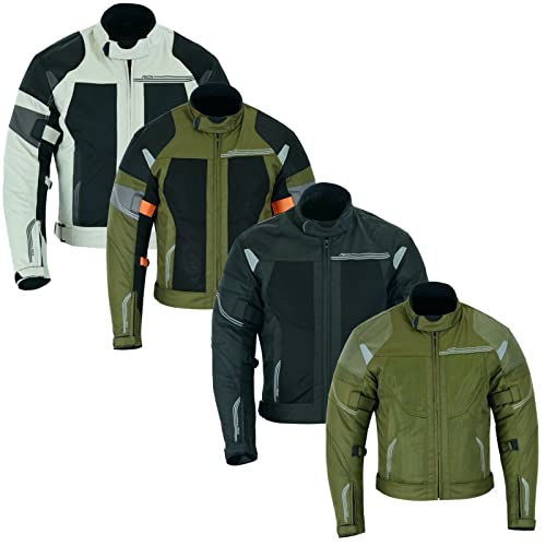 BOSmoto Herren Moto Motorradjacke Atmungsaktiver Rüstungsschutz Hochglänzende Reflexion für Sommer Frühling (L, Grau), team-2578-green+ornage von BOSmoto