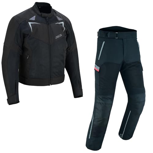 BOSmoto Herren Motorrad Anzug – Sommer Textil Kombi Jacke + Hose,Motorrad Sommer Kombi – Textil Jacke und Hose, 2-Teiler Herren Kombi,Motorrad Textil kombi (BLACK, XL) von BOSmoto