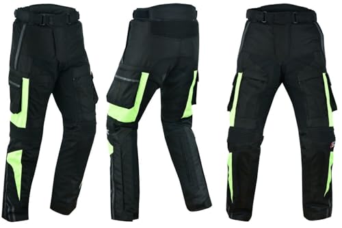 BOSmoto Herren Motorrad Hose Textil Schwarz-Grun Motorrad Textil Hose Motorradhose (Gelb, M) von BOSmoto