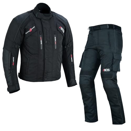 BOSmoto MOTORRADKOMBI JACKE + HOSE - ZWEITEILER- TEXTIL Motorrad Bike,Herren Motorrad Textil Kombi,Motorrrad Jacke und Hose,Motorradkombi (BLACK, L) von BOSmoto