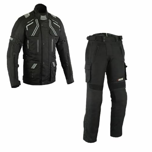BOSmoto Motorrad Textil Anzug Herren 2-Teiler mit Protektoren Leichte Textiljacke & Motorradhose, herausnehmbares Innenfutter,Motorrad Touring Textil Kombi (Black, 2XL) von BOSmoto