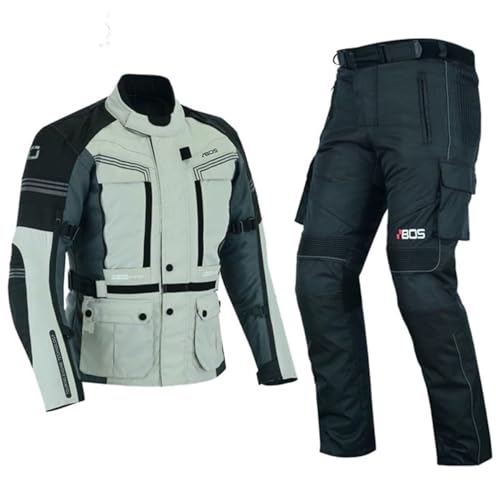 Motorrad Textil-Kombi für jede Jahreszeit – Jacke & Hose mit verstellbarem Schnitt,Biker Motorrad Jacke und Hose,Herren Motorrad Textil Kombi,Biker Motorradkombi (GRAY, 2XL) von BOSmoto