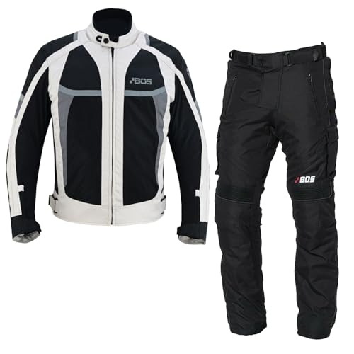 BOSmoto Motorradanzug Textil mit Protektoren – Atmungsaktive und wasserdichte Motorradbekleidung für Herren,Motorrad Textil Kombi Grau,Motorrad Jacke und Hose (GRAY, M) von BOSmoto