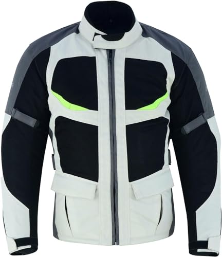 BOSmoto Motorradjacke Herren | Leichte, Atmungsaktive Sommer Mesh Motorcycle Stadt Textiljacke Männer mit CE Schulter Ellbogen und Rückenprotektoren, Breitenverstellung, Grau, Schwarz (4XL) von BOSmoto