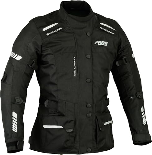 BOSmoto Motorradjacke mit Protektoren Motorrad Jacke Damen Textiljacke Moto, Tourer, Ganzjährig, Polyester (M, Jacke), 8756-6066-blk-05-2-22 von BOSmoto