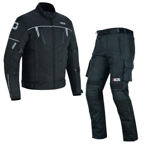 BOSmoto Motorradkombi Textil 2-teilig mit CE Protektoren – Motorradjacke und Motorradhose für Herren,Wasserdichte Motorradjacke mit Hose,Herren Motorradkombi Textil (BLACK, 4XL) von BOSmoto